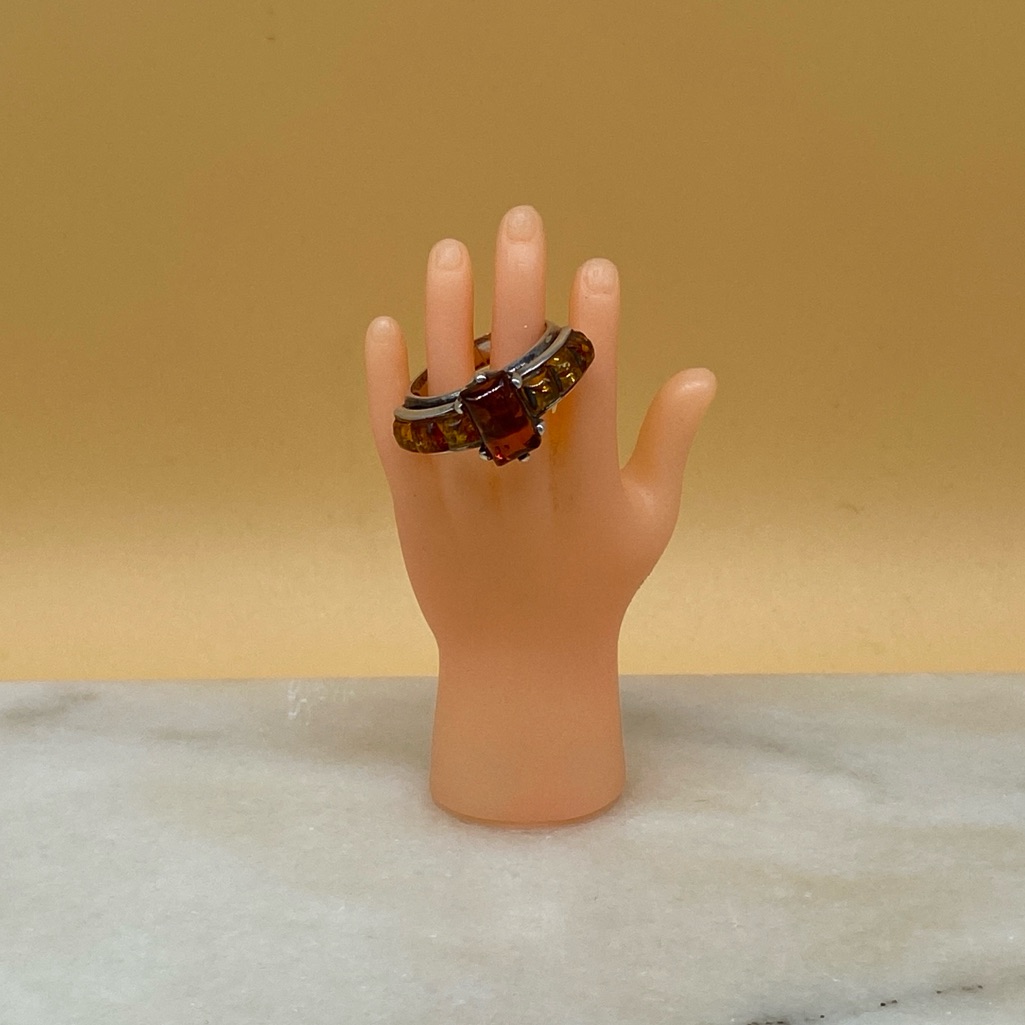 Vintage Cognac Amber Sterling Silver Ring 925 - 00g04r